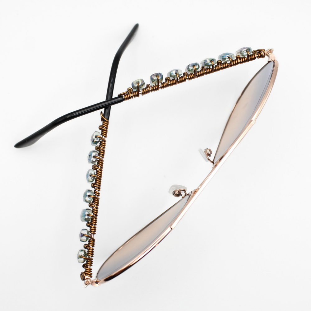 Blue Aviator Sunglasses with Glass Beads