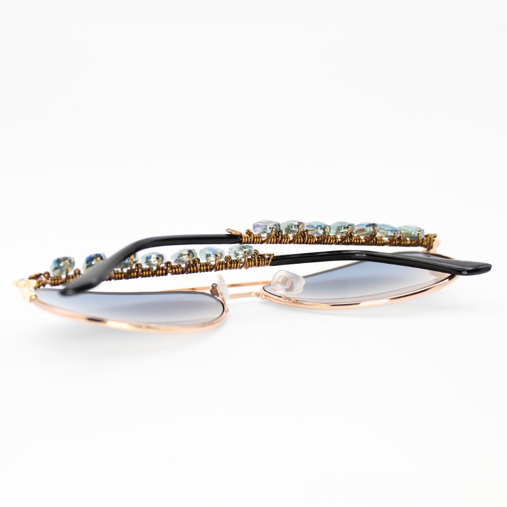 Blue Aviator Sunglasses with Glass Beads