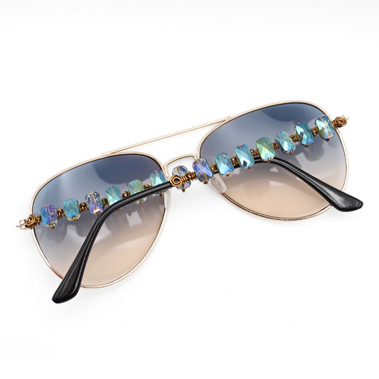 Blue Aviator Sunglasses with Glass Beads