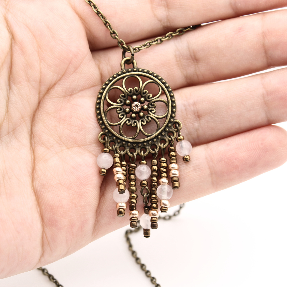 Rose Quartz Dream Catcher Necklace