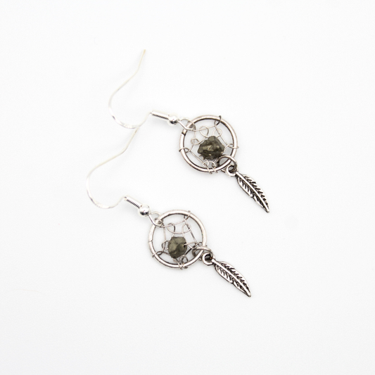 Dream Catcher Earrings with Pyrite (Silver)