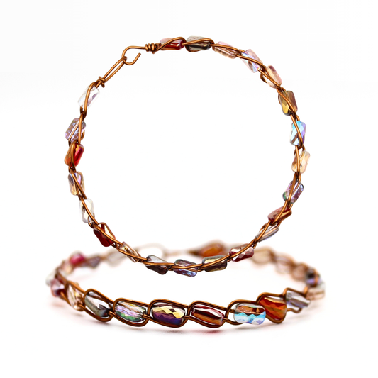 Copper & Glass Bead Bangle Bracelet (w/ Clasp)