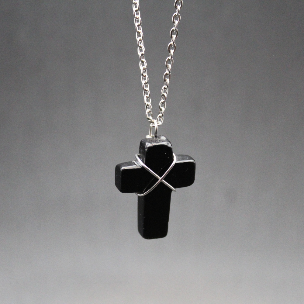 Black Obsidian Cross Necklace