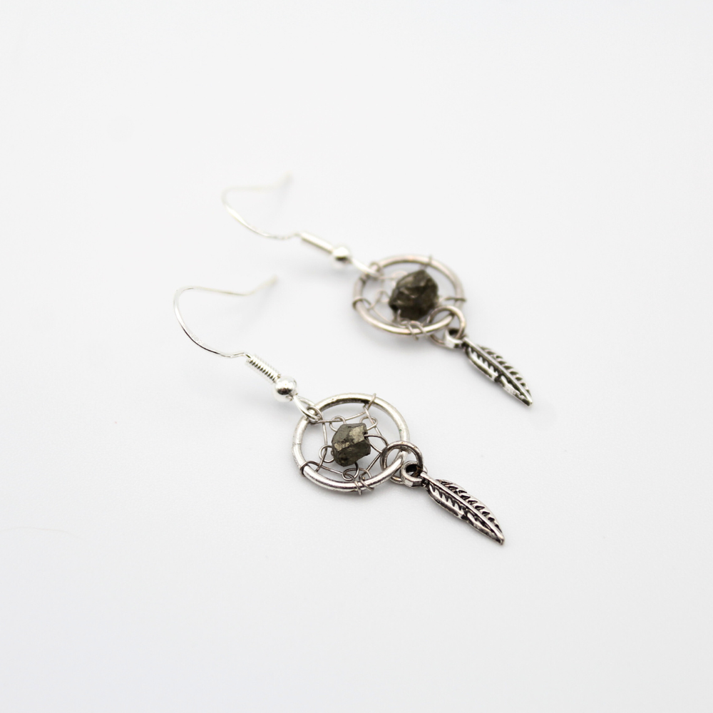 Dream Catcher Earrings with Pyrite (Silver)