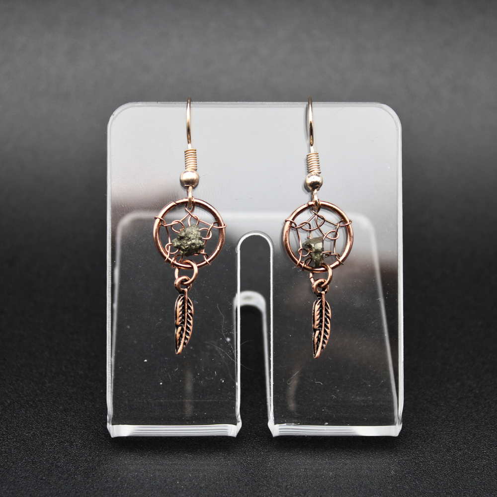 Dream Catcher Earrings with Pyrite (Rose Gold)