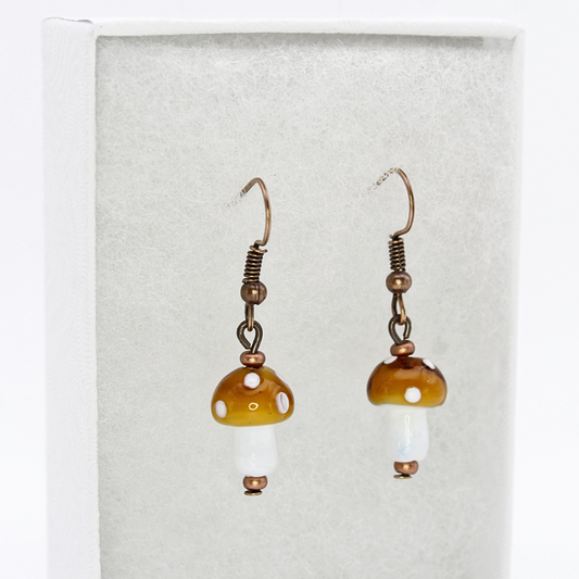 Glass Mushroom Earrings (Copper)