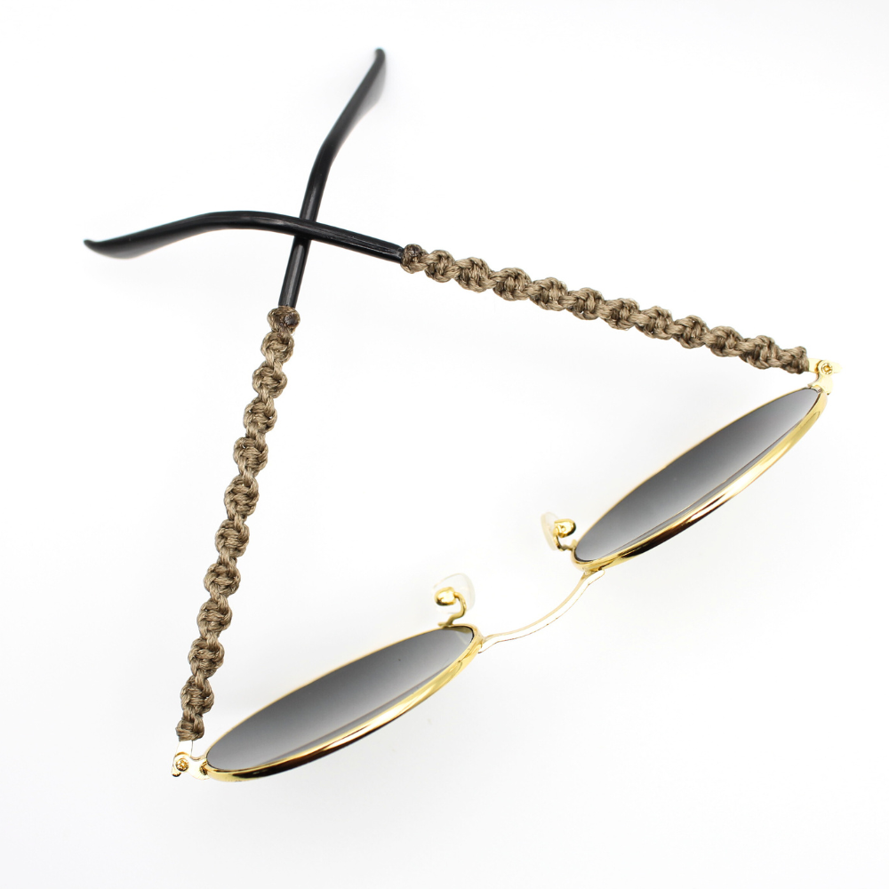 Golden Round Sunglasses with Macrame