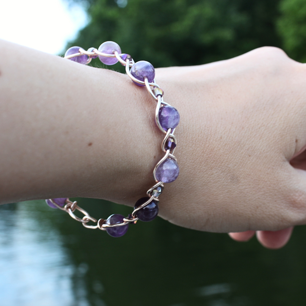 Amethyst Rose Gold Bangle Bracelet (with Clasp)