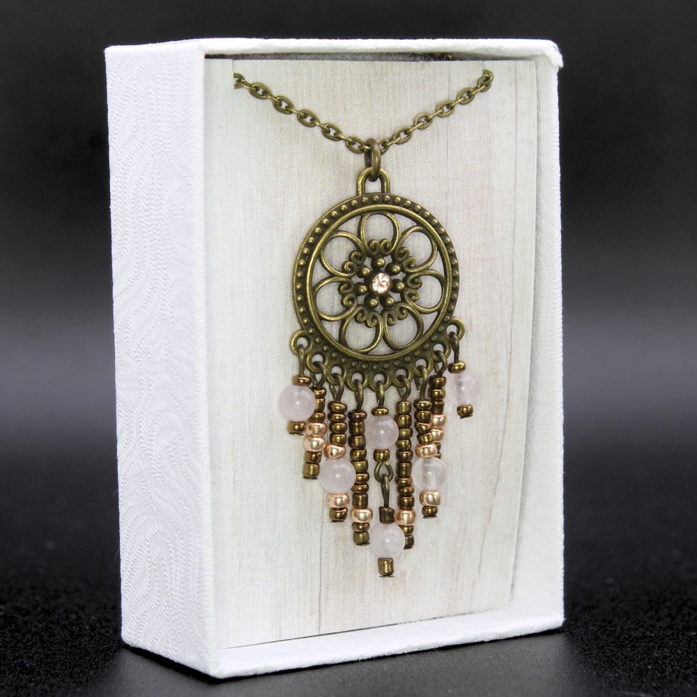 Rose Quartz Dream Catcher Necklace