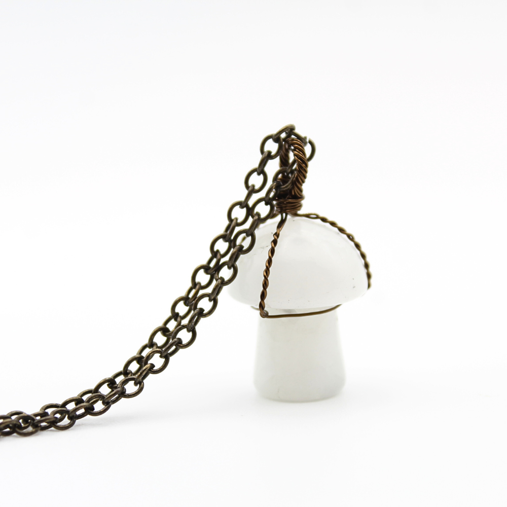 Moss Agate (mostly white) Mushroom Necklace