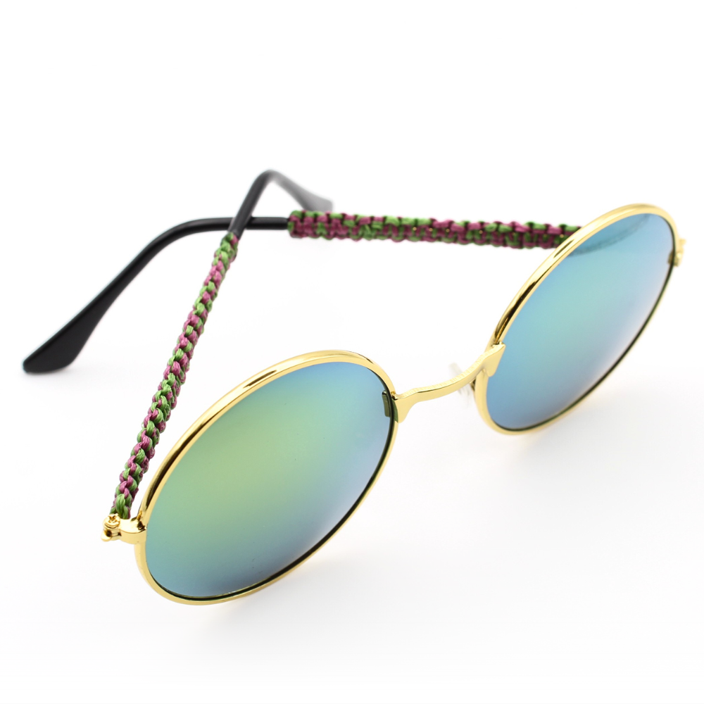 Round Sunglasses with Pink and Green Macrame