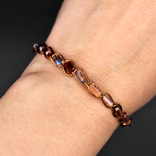 Copper & Glass Bead Bangle Bracelet (w/ Clasp)