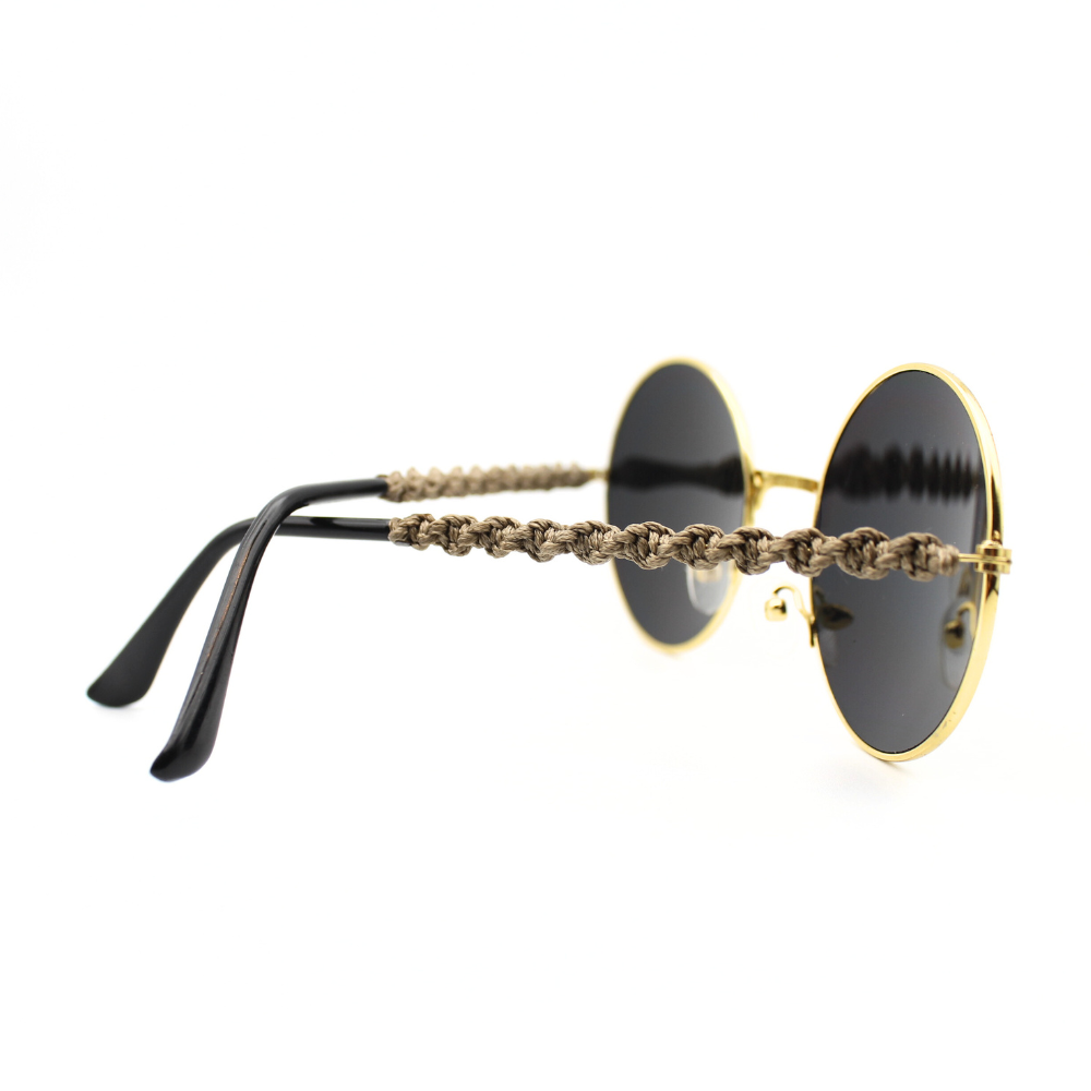 Golden Round Sunglasses with Macrame