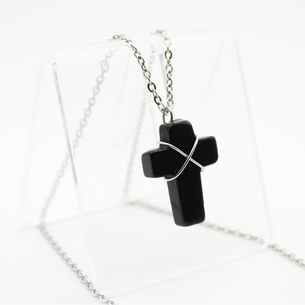 Black Obsidian Cross Necklace