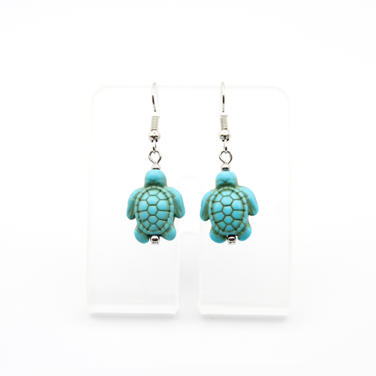 Turtle Earrings with Blue Howlite (Silver)