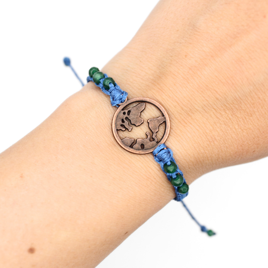 Globe Charm Bracelet with Emeralds (Adjustable)