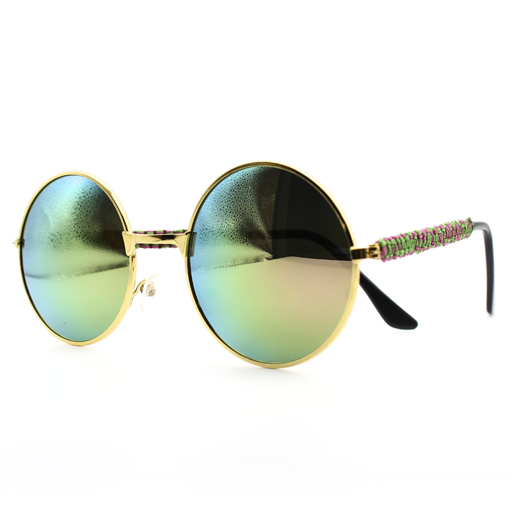 Round Sunglasses with Pink and Green Macrame