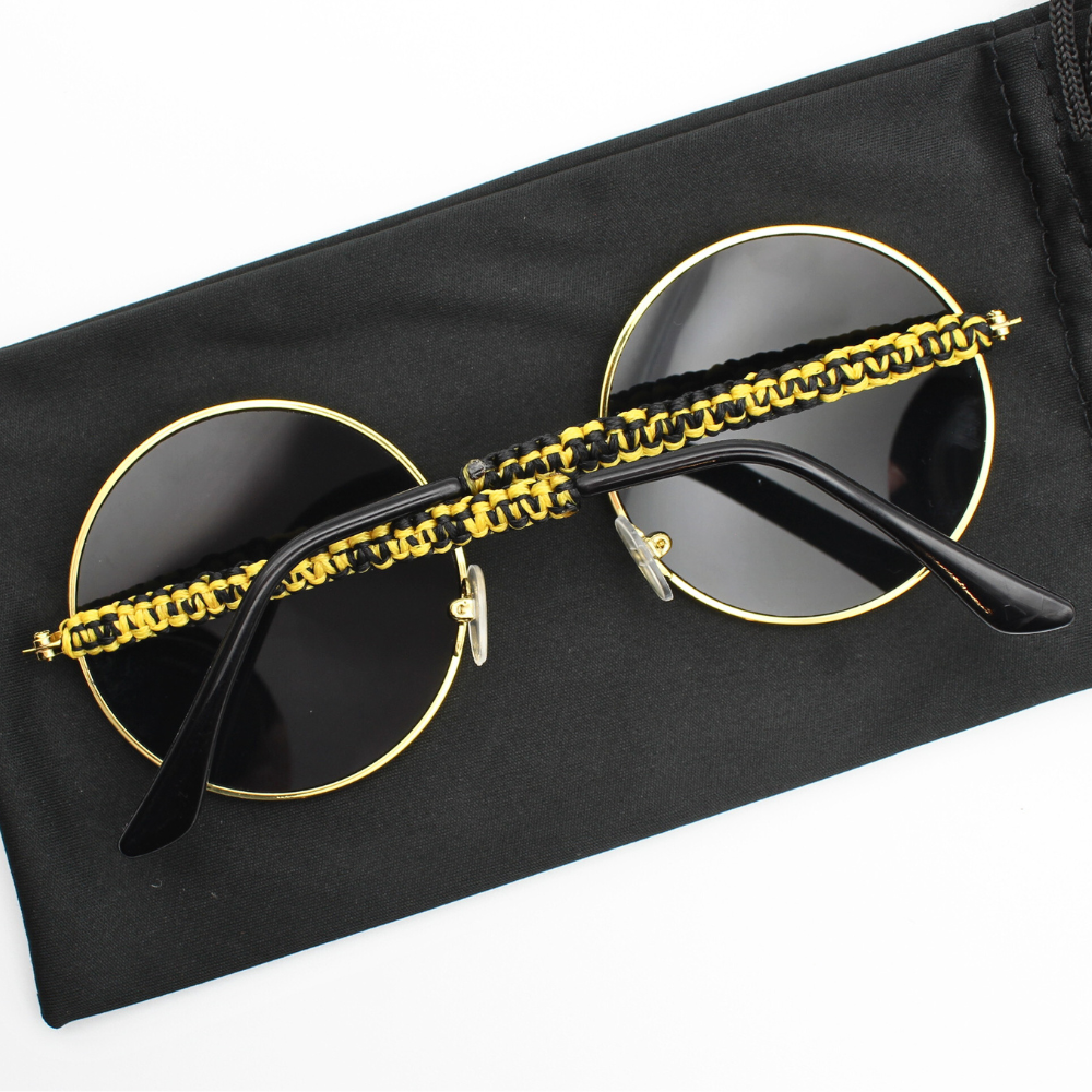 Round Sunglasses with Black & Yellow Macrame