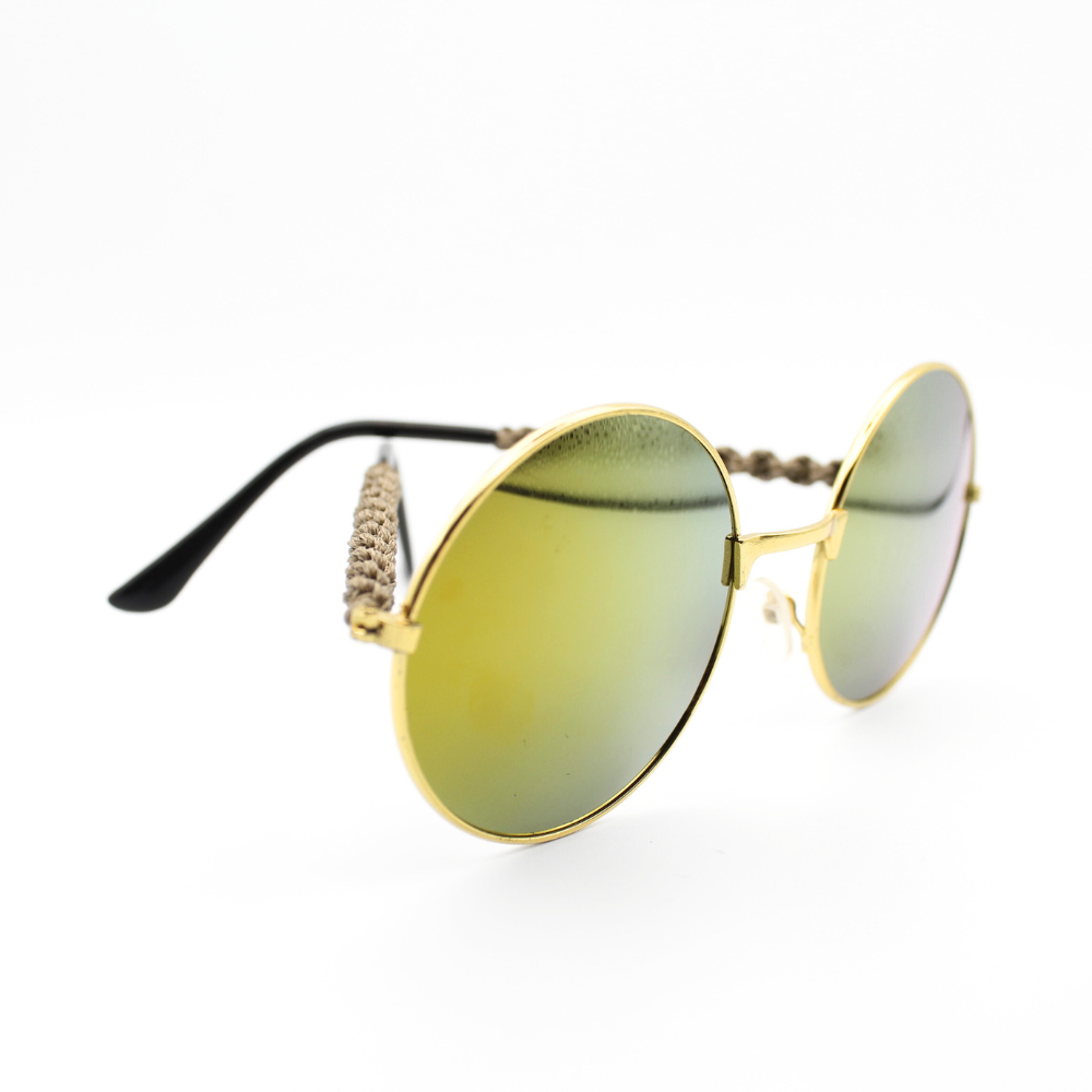Golden Round Sunglasses with Macrame