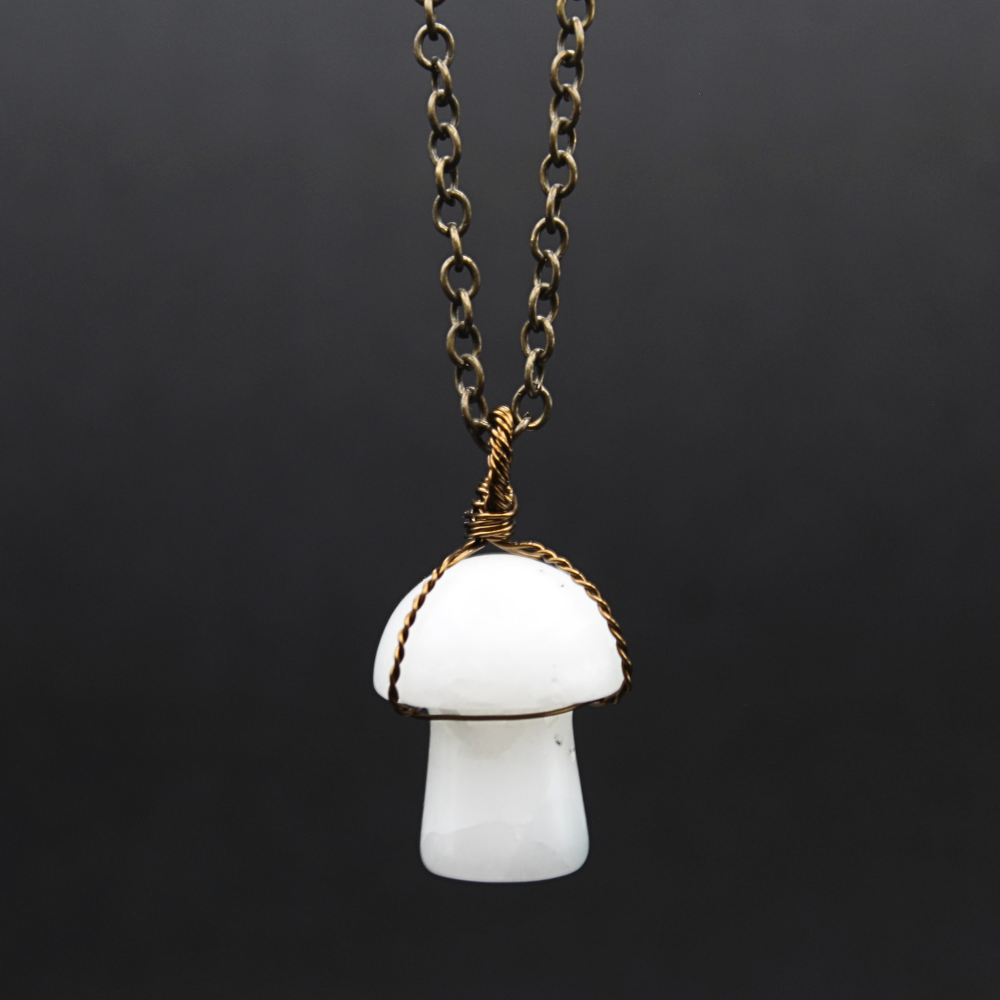 Moss Agate (mostly white) Mushroom Necklace