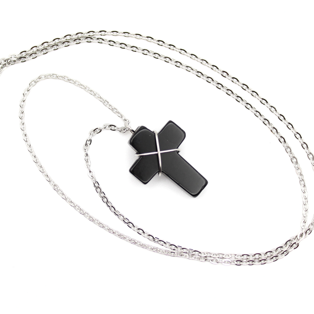 Black Obsidian Cross Necklace